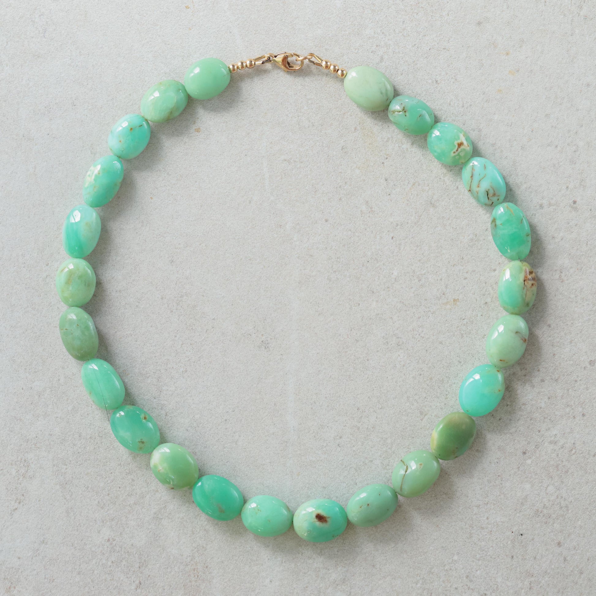 14K GOLD Smooth Nugget Chrysoprase beaded necklace | [ENCM2048]happy Chrysoprase jewelry | green gemstone beaded necklace | AAA chrysoprase