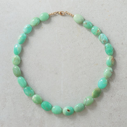 14K GOLD Smooth Nugget Chrysoprase beaded necklace | [ENCM2048]happy Chrysoprase jewelry | green gemstone beaded necklace | AAA chrysoprase