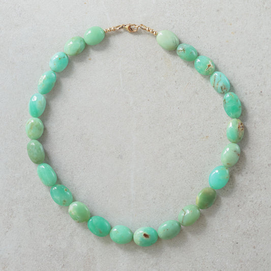 14K GOLD Smooth Nugget Chrysoprase beaded necklace | [ENCM2048]happy Chrysoprase jewelry | green gemstone beaded necklace | AAA chrysoprase