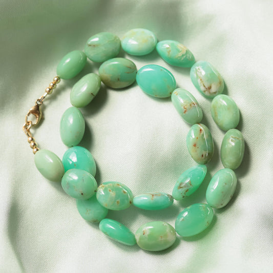 14K GOLD Smooth Nugget Chrysoprase beaded necklace | [ENCM2048]happy Chrysoprase jewelry | green gemstone beaded necklace | AAA chrysoprase