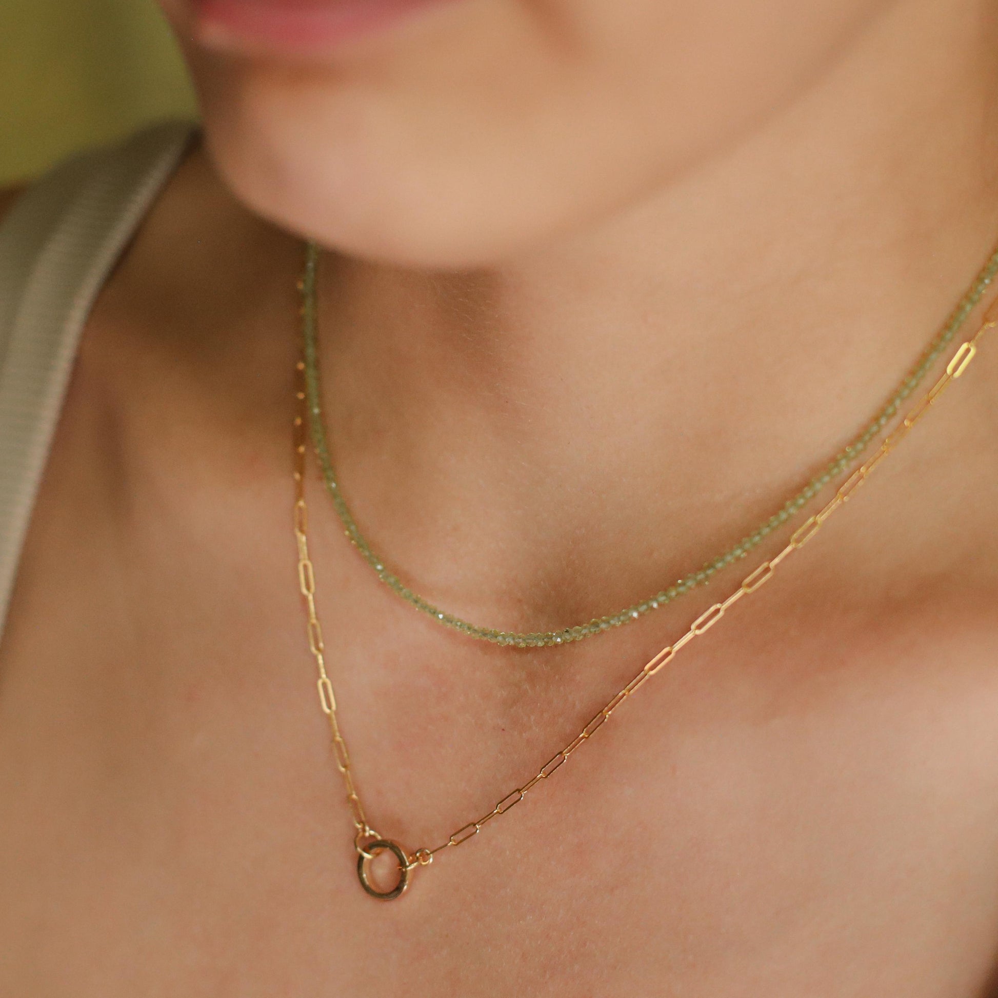 14K GOLD Peridot necklace - beaded peridot necklace, natural green gemstone, peridot jewelry, August birthstone, 16 year anniversary