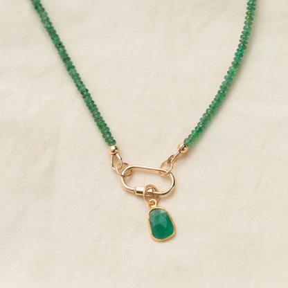 14K gold Zambian Emerald Necklace, Zambian emerald necklace [ENZP1660_OOAK] | May birthstone necklace | smooth dainty Zambian emerald OOAK