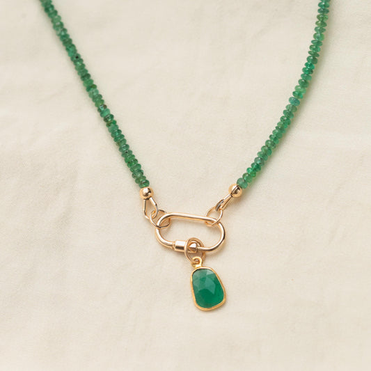 14K gold Zambian Emerald Necklace, Zambian emerald necklace [ENZP1660_OOAK] | May birthstone necklace | smooth dainty Zambian emerald OOAK