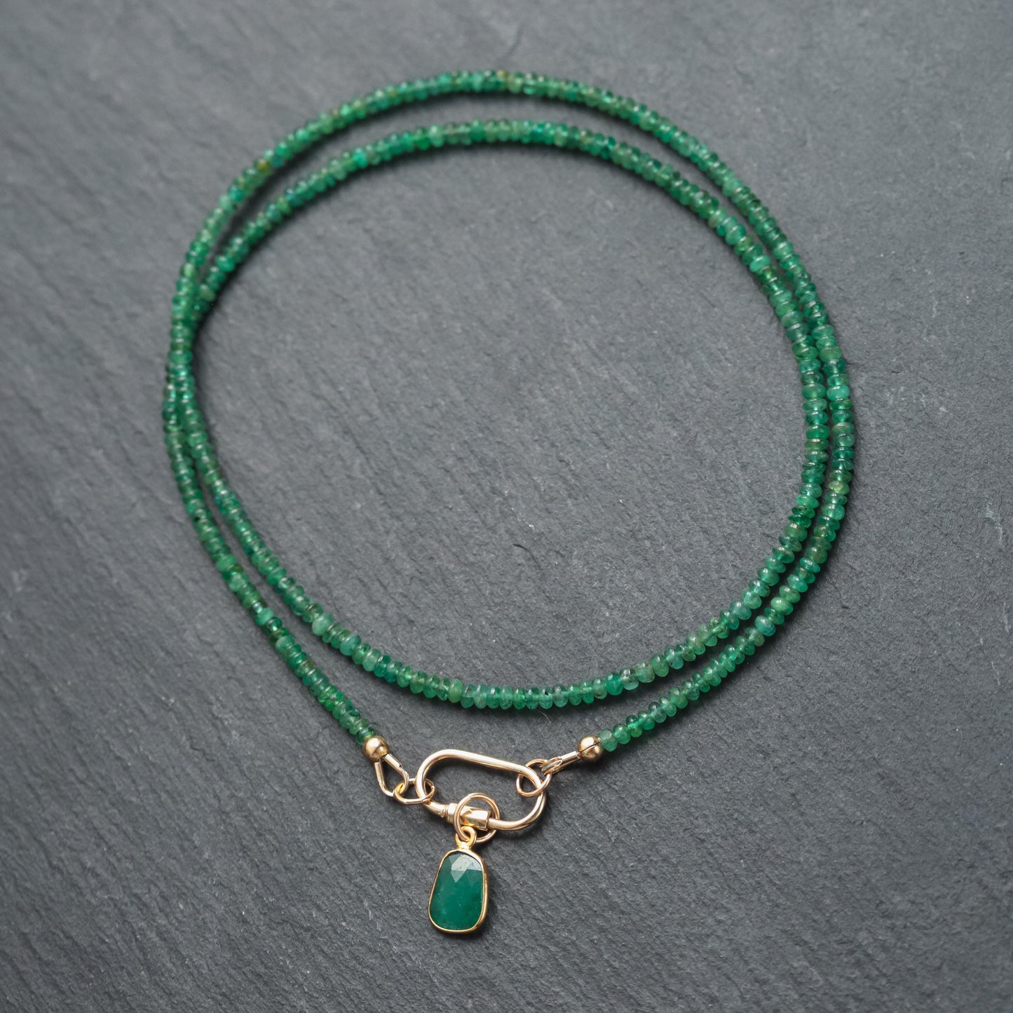 14K gold Zambian Emerald Necklace, Zambian emerald necklace [ENZP1660_OOAK] | May birthstone necklace | smooth dainty Zambian emerald OOAK
