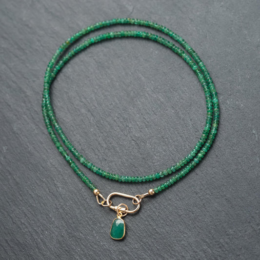 14K gold Zambian Emerald Necklace, Zambian emerald necklace [ENZP1660_OOAK] | May birthstone necklace | smooth dainty Zambian emerald OOAK