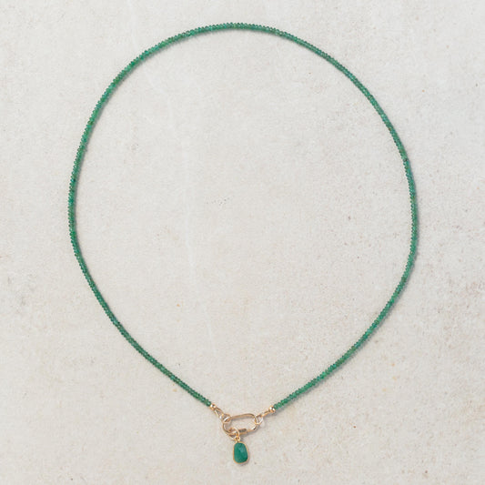 14K gold Zambian Emerald Necklace, Zambian emerald necklace [ENZP1660_OOAK] | May birthstone necklace | smooth dainty Zambian emerald OOAK