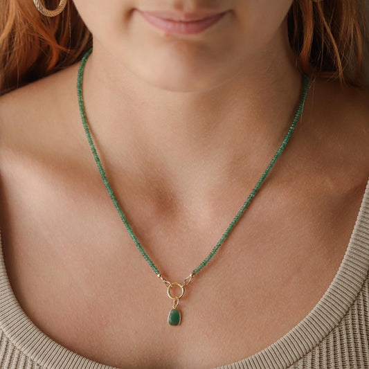 14K gold Zambian Emerald Necklace, Zambian emerald necklace [ENZP1660_OOAK] | May birthstone necklace | smooth dainty Zambian emerald OOAK