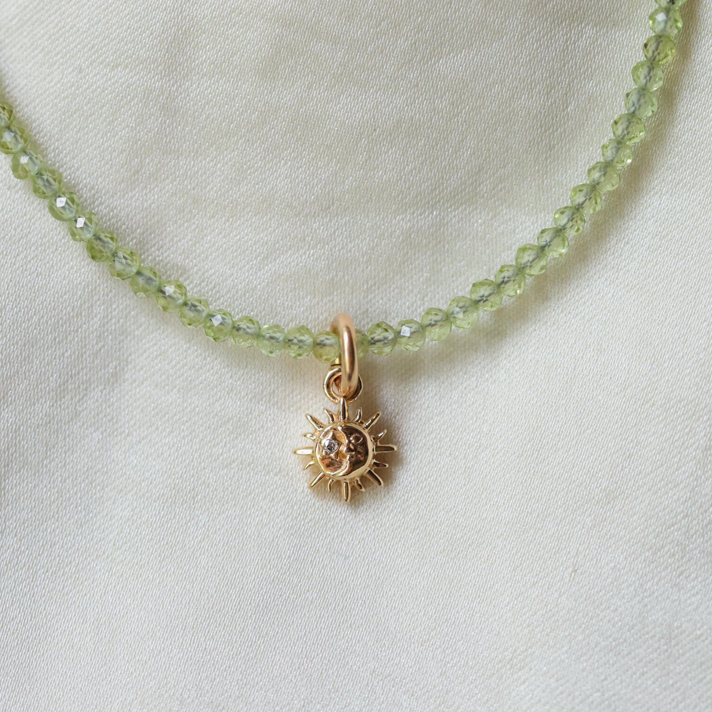 14K GOLD Peridot necklace - beaded peridot necklace, natural green gemstone, peridot jewelry, August birthstone, 16 year anniversary