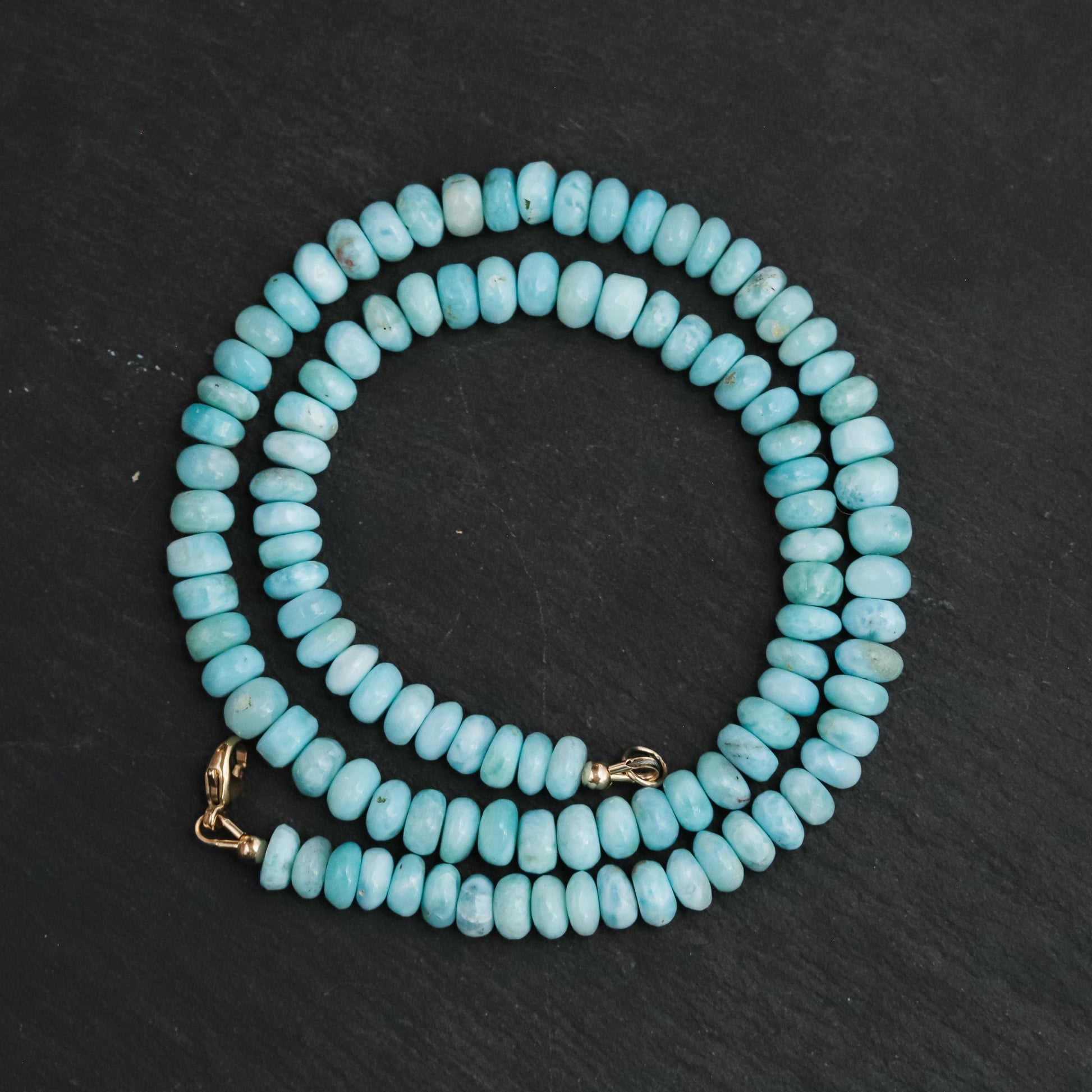 14K GOLD Larimar Beaded Necklace, Women's larimar candy necklace, [ENLM1988] Larimar beaded Necklace, high quality larimar necklace