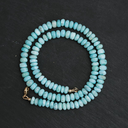 14K GOLD Larimar Beaded Necklace, Women's larimar candy necklace, [ENLM1988] Larimar beaded Necklace, high quality larimar necklace