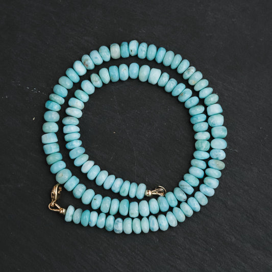 14K GOLD Larimar Beaded Necklace, Women's larimar candy necklace, [ENLM1988] Larimar beaded Necklace, high quality larimar necklace