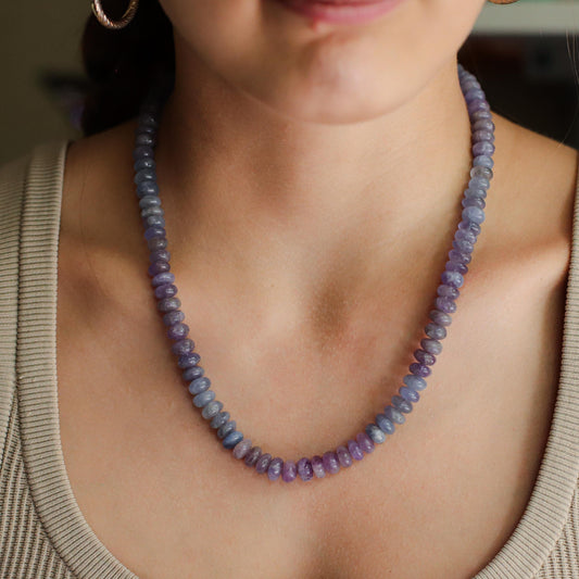 14K Hackmanite necklace | Chunky Beaded Hackmanite Necklace | [ENHM1987] Hackmanite necklace, Statement Hackmanite | smooth Hackmanite 14K