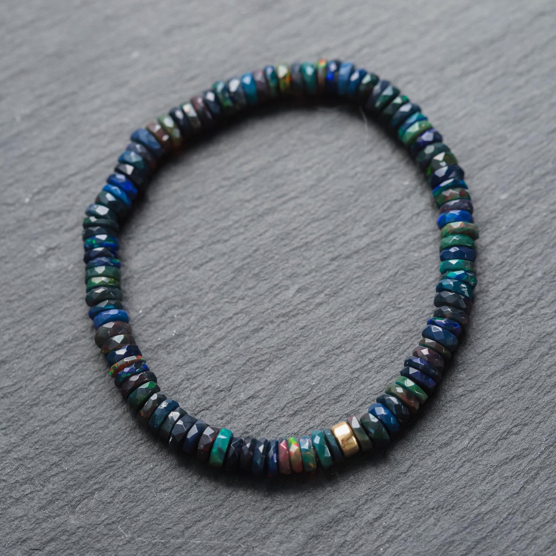 14K GOLD Black Opal Bracelet, Ethiopian black opal bracelet [EBBM1879] | AAAA+ Opal black Delicate Stacking Bracelet | women's black opal