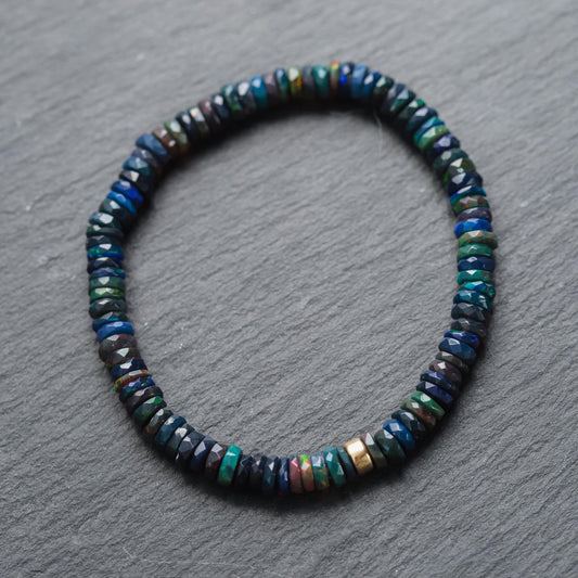 14K GOLD Black Opal Bracelet, Ethiopian black opal bracelet [EBBM1879] | AAAA+ Opal black Delicate Stacking Bracelet | women's black opal