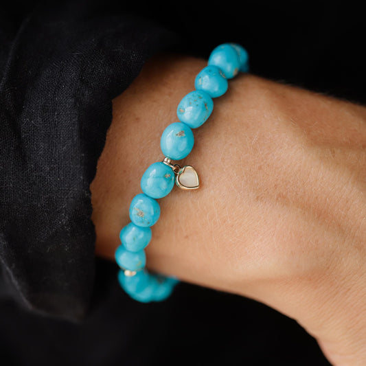 14K GOLD Sleeping beauty turquoise | Extra large Turquoise beaded bracelet [EBSM2058] | sleeping beauty nugget turquoise, women's turquoise