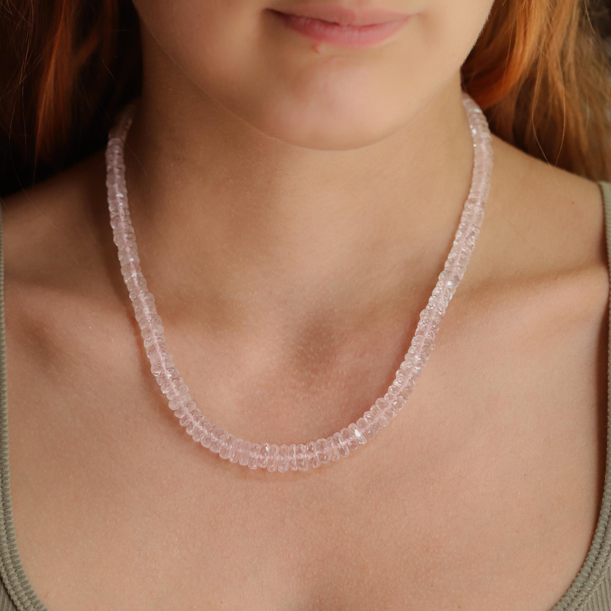 14K GOLD Rose quartz Necklace | Rose quartz necklace | [ENRO2045] Rose quartz Faceted Rondelle Beads Necklace | June birthstone #0339