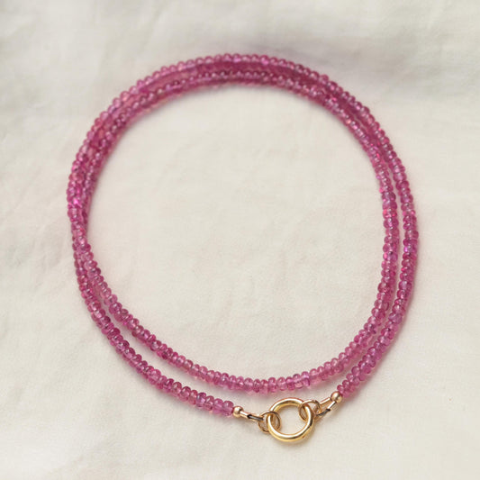 Pink Sapphire Necklace | beaded sapphire necklace | Pink Sapphire beaded necklace | smooth pink sapphire | pink gemstone