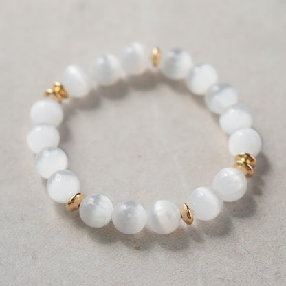 Selenite 10mm Bracelet, Genuine Selenite, Crown Chakra Bracelet [EBSM1660], Reiki Yoga Mala Bracelet, Divine Light Purity Bringer