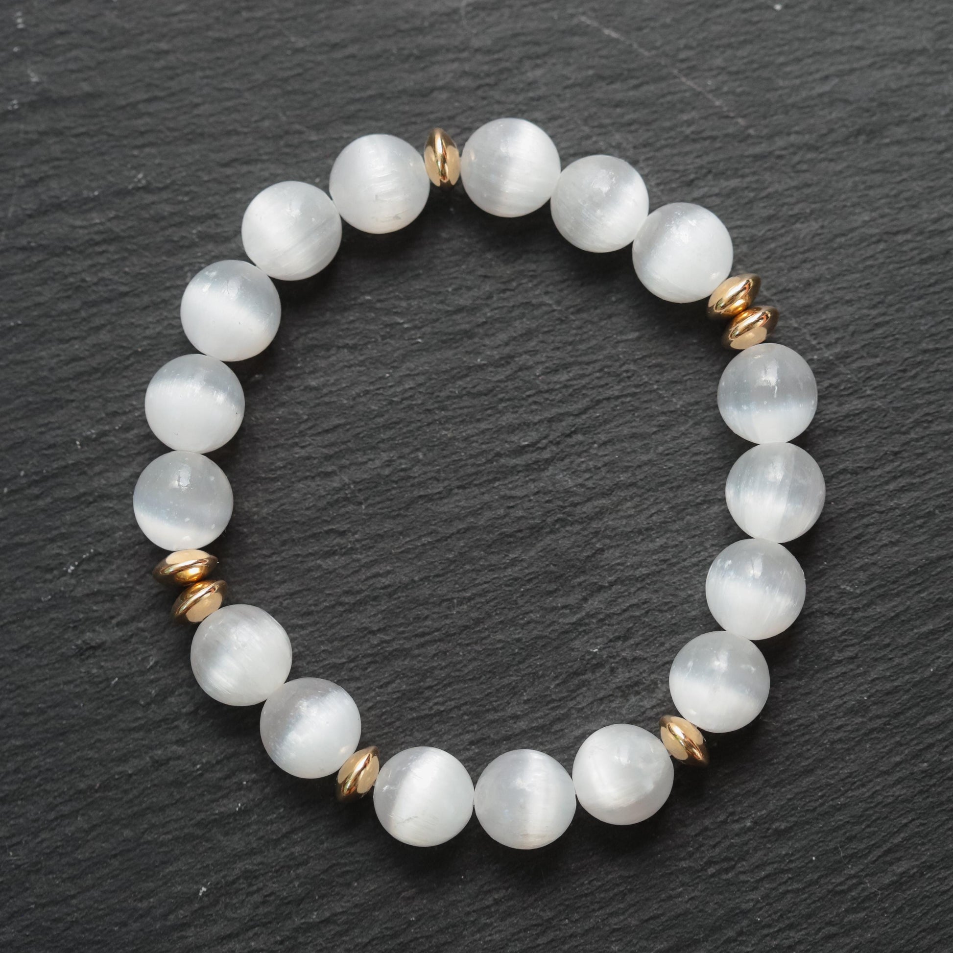 Selenite 10mm Bracelet, Genuine Selenite, Crown Chakra Bracelet [EBSM1660], Reiki Yoga Mala Bracelet, Divine Light Purity Bringer