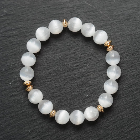 Selenite 10mm Bracelet, Genuine Selenite, Crown Chakra Bracelet [EBSM1660], Reiki Yoga Mala Bracelet, Divine Light Purity Bringer