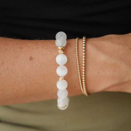 Selenite 10mm Bracelet, Genuine Selenite, Crown Chakra Bracelet [EBSM1660], Reiki Yoga Mala Bracelet, Divine Light Purity Bringer