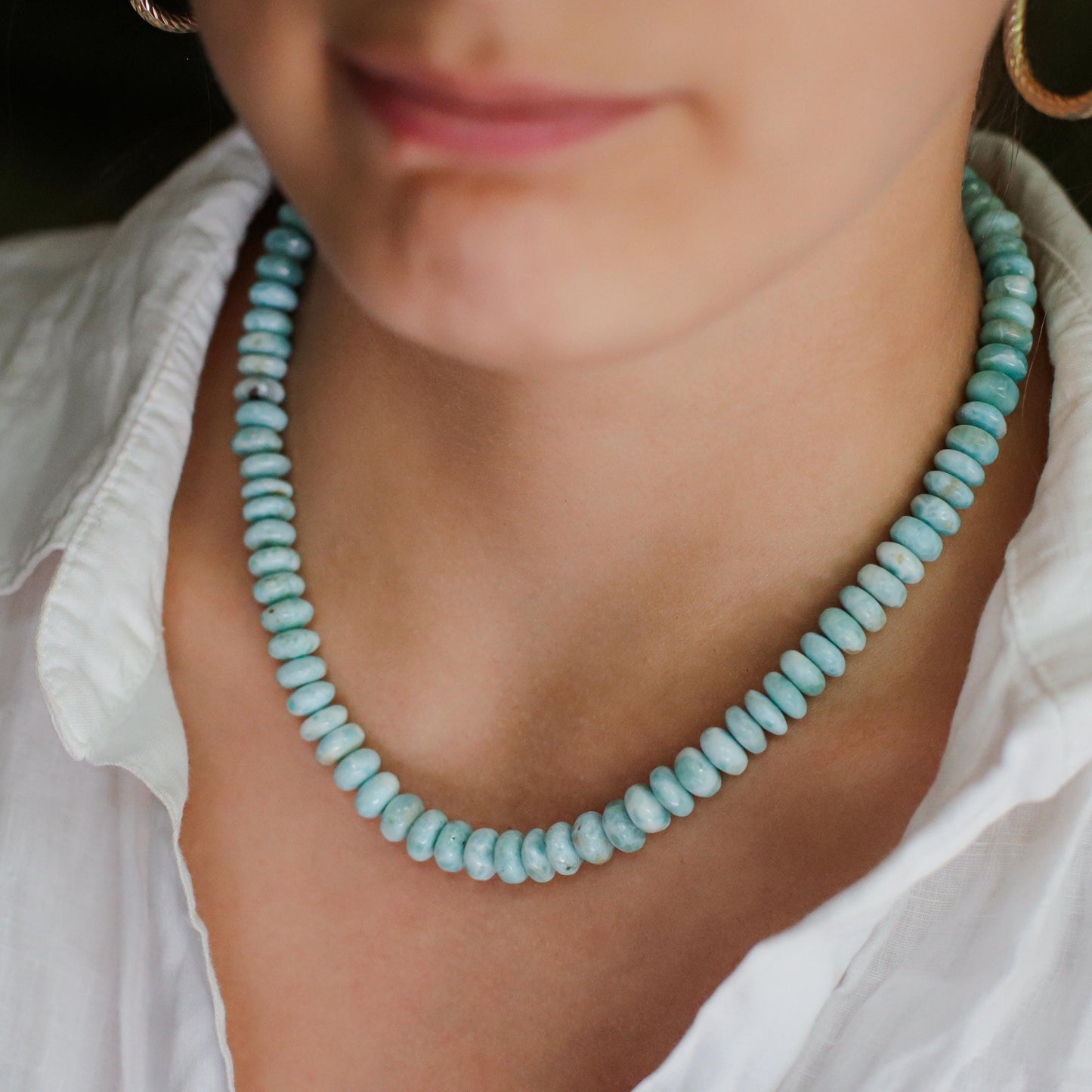 14K GOLD Larimar Beaded Necklace, Women's larimar candy necklace, [ENLM1988] Larimar beaded Necklace, high quality larimar necklace