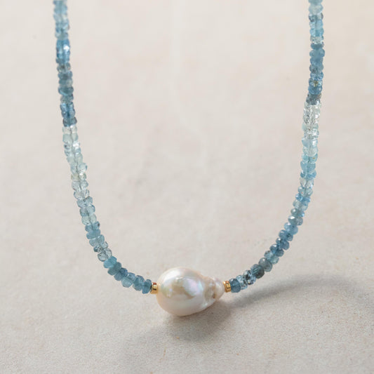 SOLID 14K GOLD Ombre AAAA+ Aquamarine Necklace | March Birthstone | [ENAM1438] Women's Aquamarine Necklace | aquamarine ooak