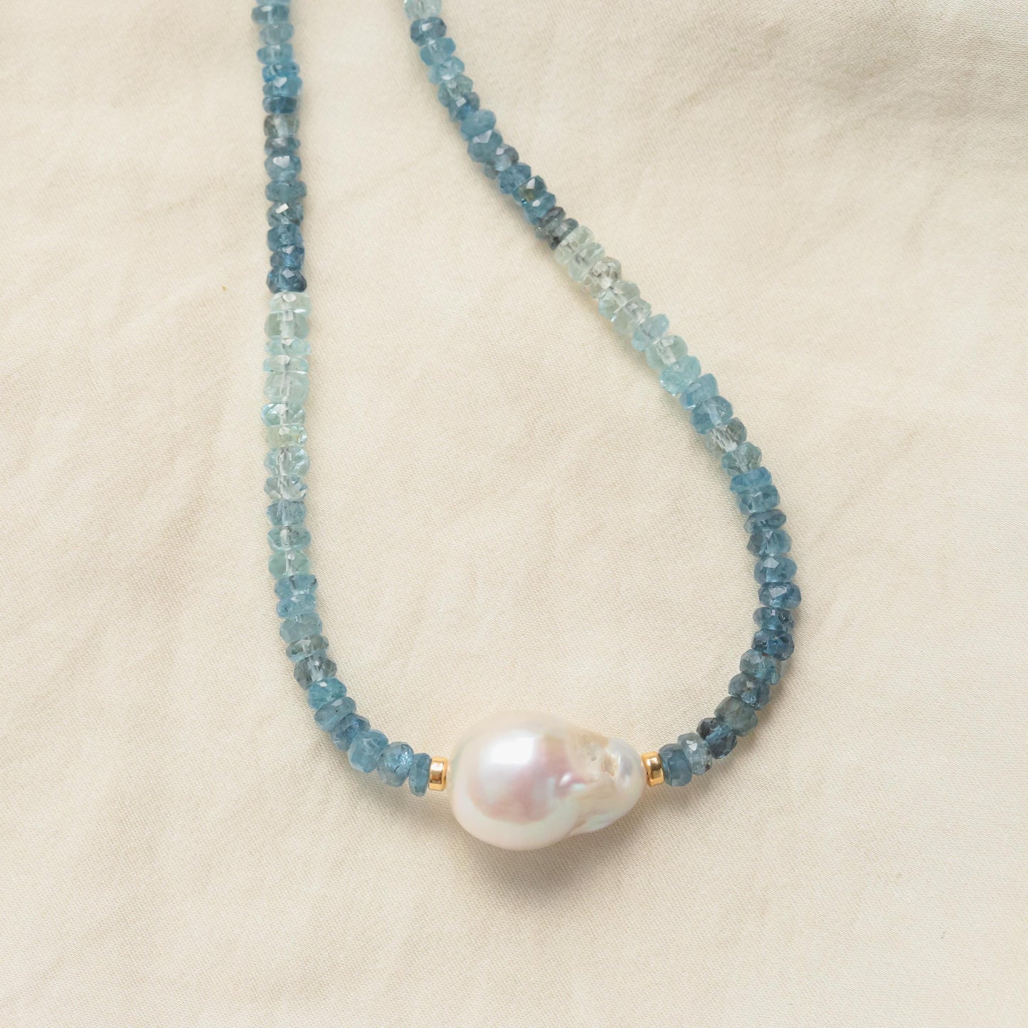 SOLID 14K GOLD Ombre AAAA+ Aquamarine Necklace | March Birthstone | [ENAM1438] Women's Aquamarine Necklace | aquamarine ooak