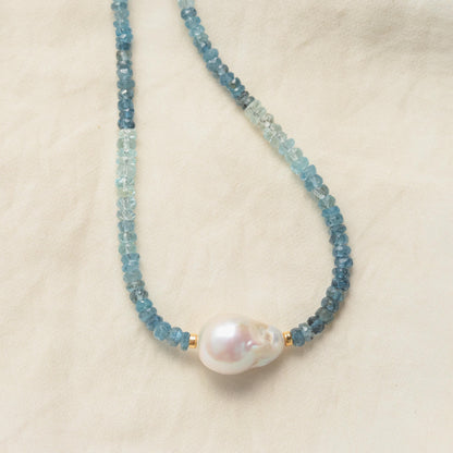 SOLID 14K GOLD Ombre AAAA+ Aquamarine Necklace | March Birthstone | [ENAM1438] Women's Aquamarine Necklace | aquamarine ooak