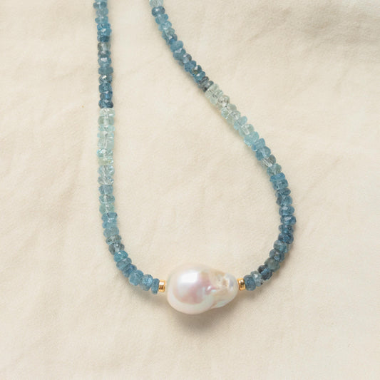 SOLID 14K GOLD Ombre AAAA+ Aquamarine Necklace | March Birthstone | [ENAM1438] Women's Aquamarine Necklace | aquamarine ooak