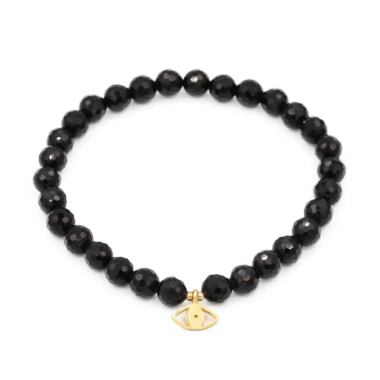 14K GOLD Black Tourmaline | Black Tourmaline Bracelet 6mm [EBTM1095| Genuine Black Tourmaline | Energy Bracelet | Strength Protection