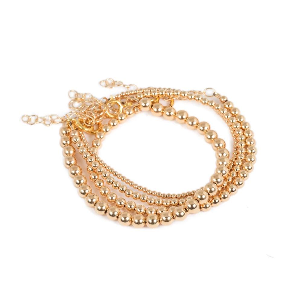 ADJUSTABLE Gold Filled Beaded Ball Bracelet, 2mm, 3mm, 4mm, 5mm, [EBGP1124] 14k Yellow Gold Filled Jewelry, Stacking Stretch Bracelets