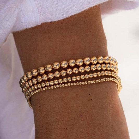 ADJUSTABLE Gold Filled Beaded Ball Bracelet, 2mm, 3mm, 4mm, 5mm, [EBGP1124] 14k Yellow Gold Filled Jewelry, Stacking Stretch Bracelets