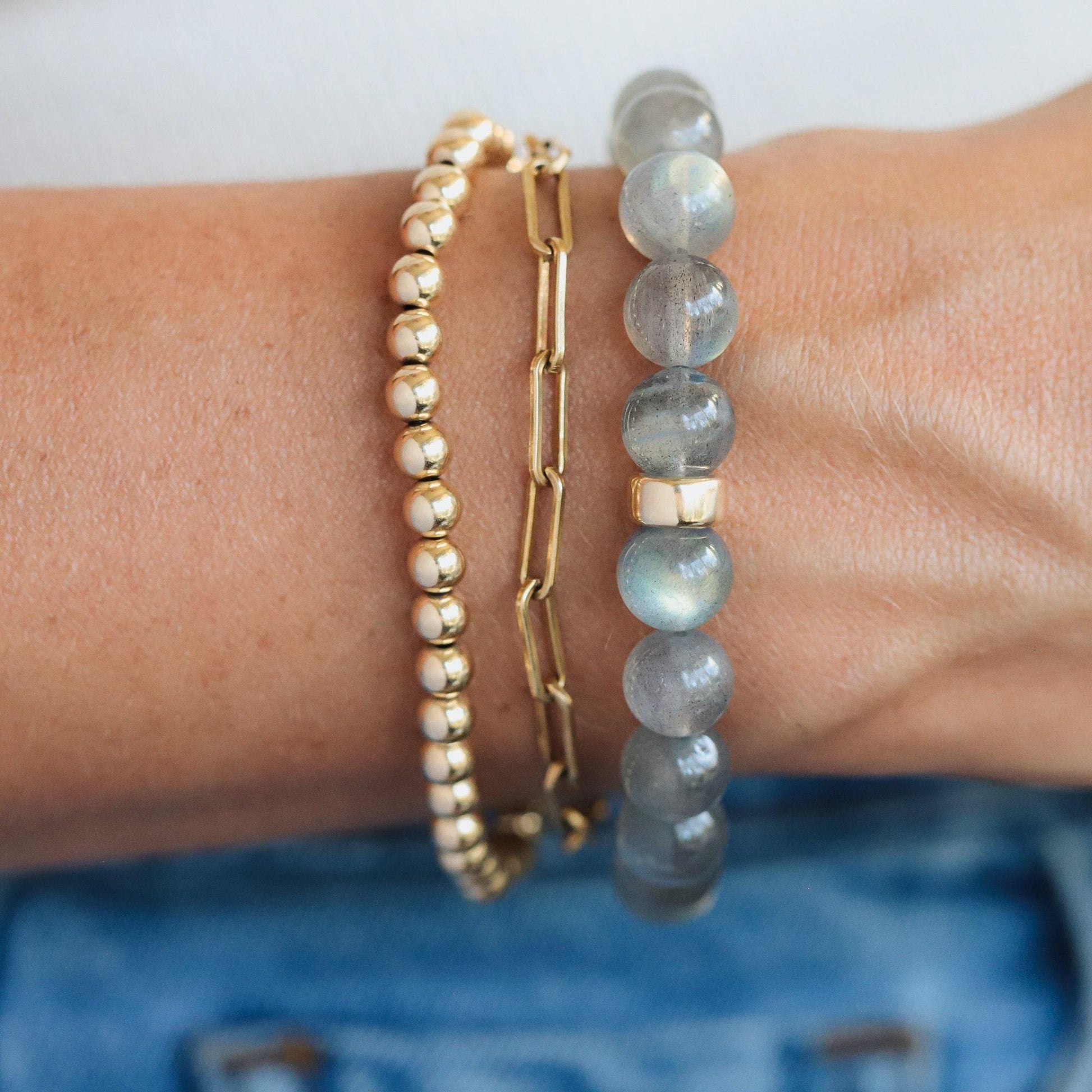 14K Labradorite Bracelet, 9mm Labradorite with blue flash [EBLM1954], Flashy AAAA+ Labradorite, Elastic labradorite bracelet OOAK