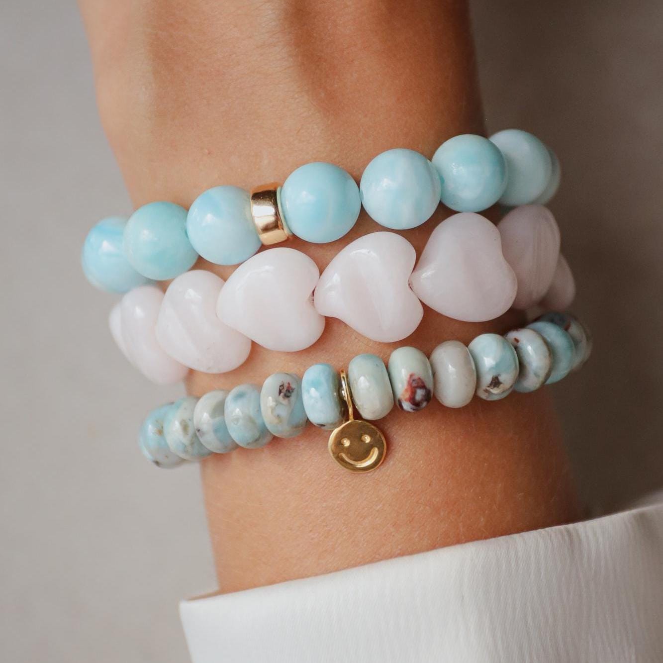 14K Hemimorphite bracelet 10MM | AAA+ hemimorphite bracelet | hemimorphite 10mm | genuine Hemimorphite Beads | light blue hemimorphite