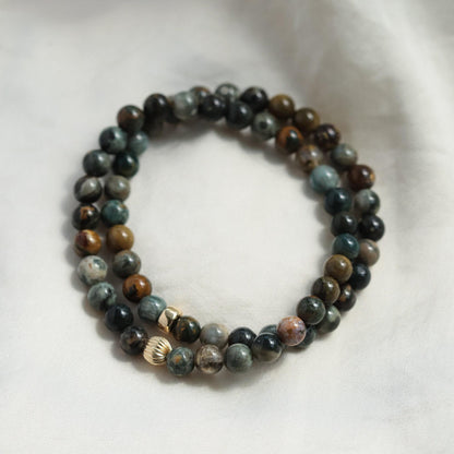 14K GOLD Ocean jasper bracelet | genuine ocean jasper bracelet 6mm | [EBOM1421] gold ocean jasper bracelet | women's ocean jasper *BSS
