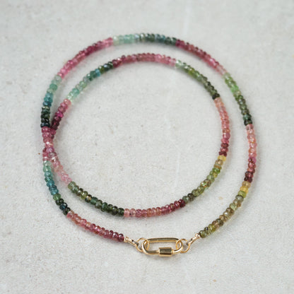 Mixed Tourmaline Carabiner Necklace | Watermelon tourmaline carabiner necklace [ENMP1060] | Multi color tourmaline jewelry | Tourmaline