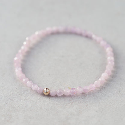 14K GOLD Kunzite Dainty Bracelet | Faceted 4mm Kunzite Bracelet | [EBKM1623] delicate kunzite bracelet | tiny kunzite stretch bracelet