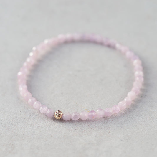 14K GOLD Kunzite Dainty Bracelet | Faceted 4mm Kunzite Bracelet | [EBKM1623] delicate kunzite bracelet | tiny kunzite stretch bracelet