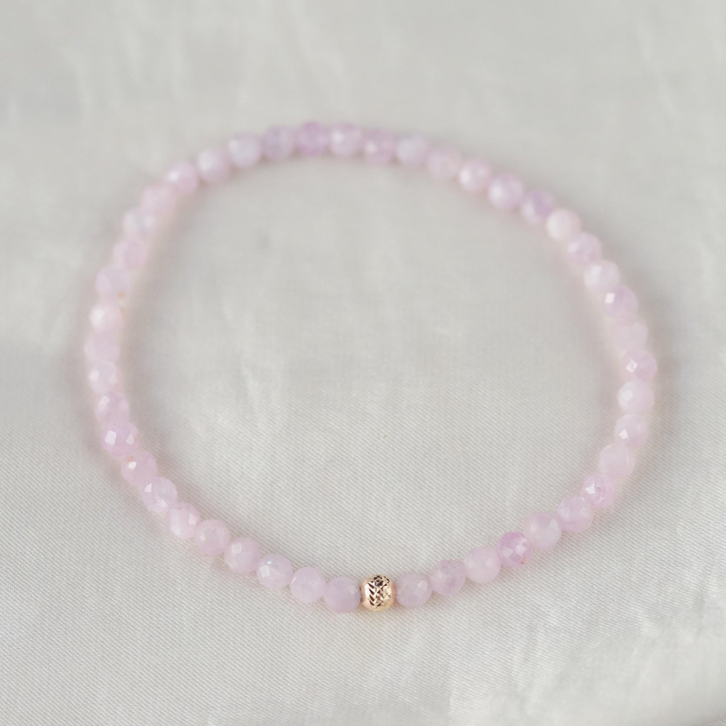 14K GOLD Kunzite Dainty Bracelet | Faceted 4mm Kunzite Bracelet | [EBKM1623] delicate kunzite bracelet | tiny kunzite stretch bracelet