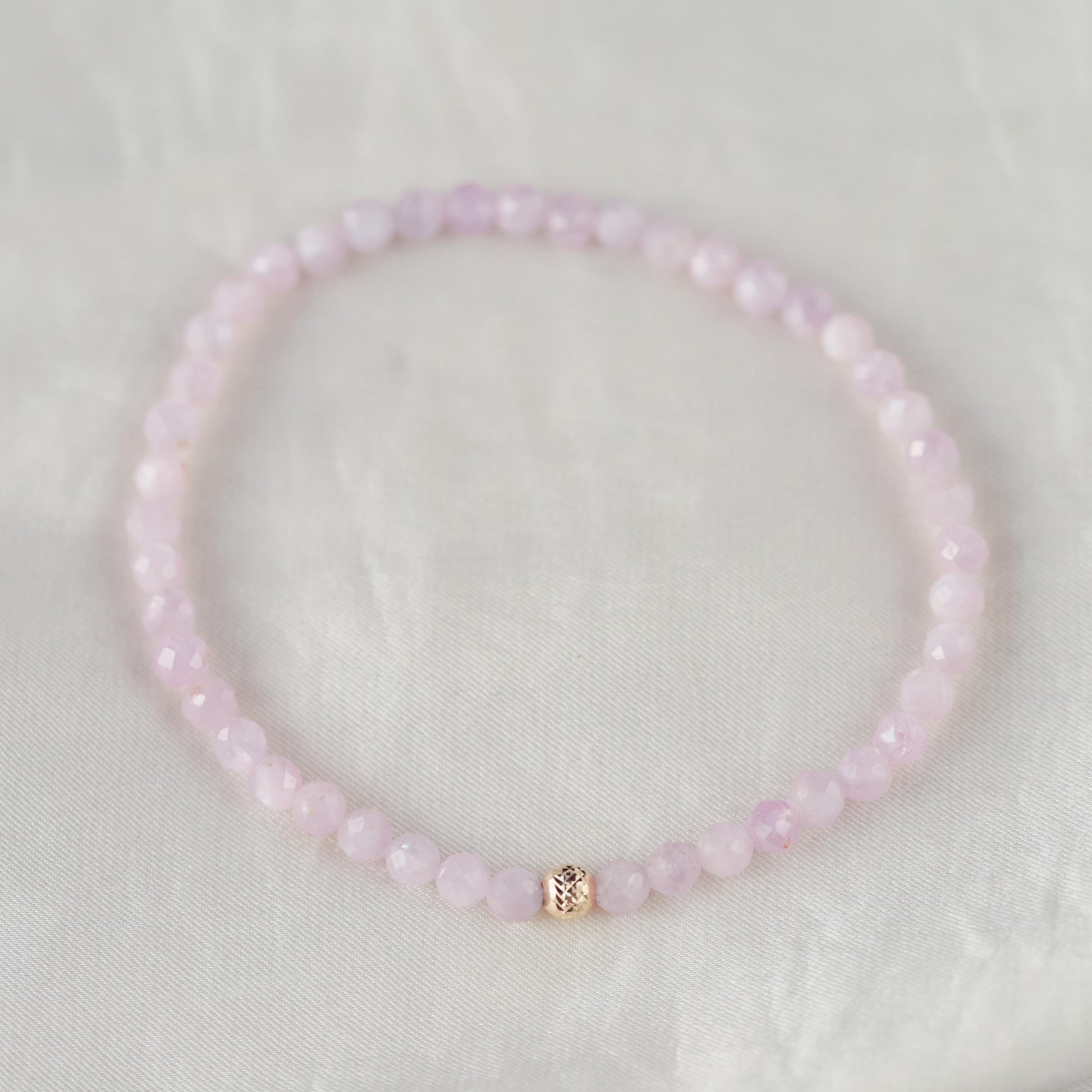 14K GOLD Kunzite Dainty Bracelet | Faceted 4mm Kunzite Bracelet | [EBKM1623] delicate kunzite bracelet | tiny kunzite stretch bracelet