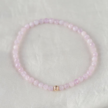 14K GOLD Kunzite Dainty Bracelet | Faceted 4mm Kunzite Bracelet | [EBKM1623] delicate kunzite bracelet | tiny kunzite stretch bracelet