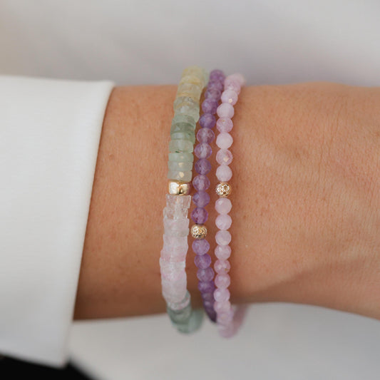14K GOLD Kunzite Dainty Bracelet | Faceted 4mm Kunzite Bracelet | [EBKM1623] delicate kunzite bracelet | tiny kunzite stretch bracelet