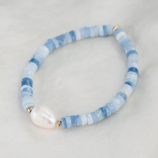 14K GOLD Blue opal + pearl Bracelet | freshwater pearl Bracelet [EBBM1906] | dainty pearl gold Bracelet | opal and pearl beaded bracelet