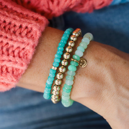 Chrysoprase smiley bracelet with green gemstone beads and silver accents, crafted by Earthly Abundance.