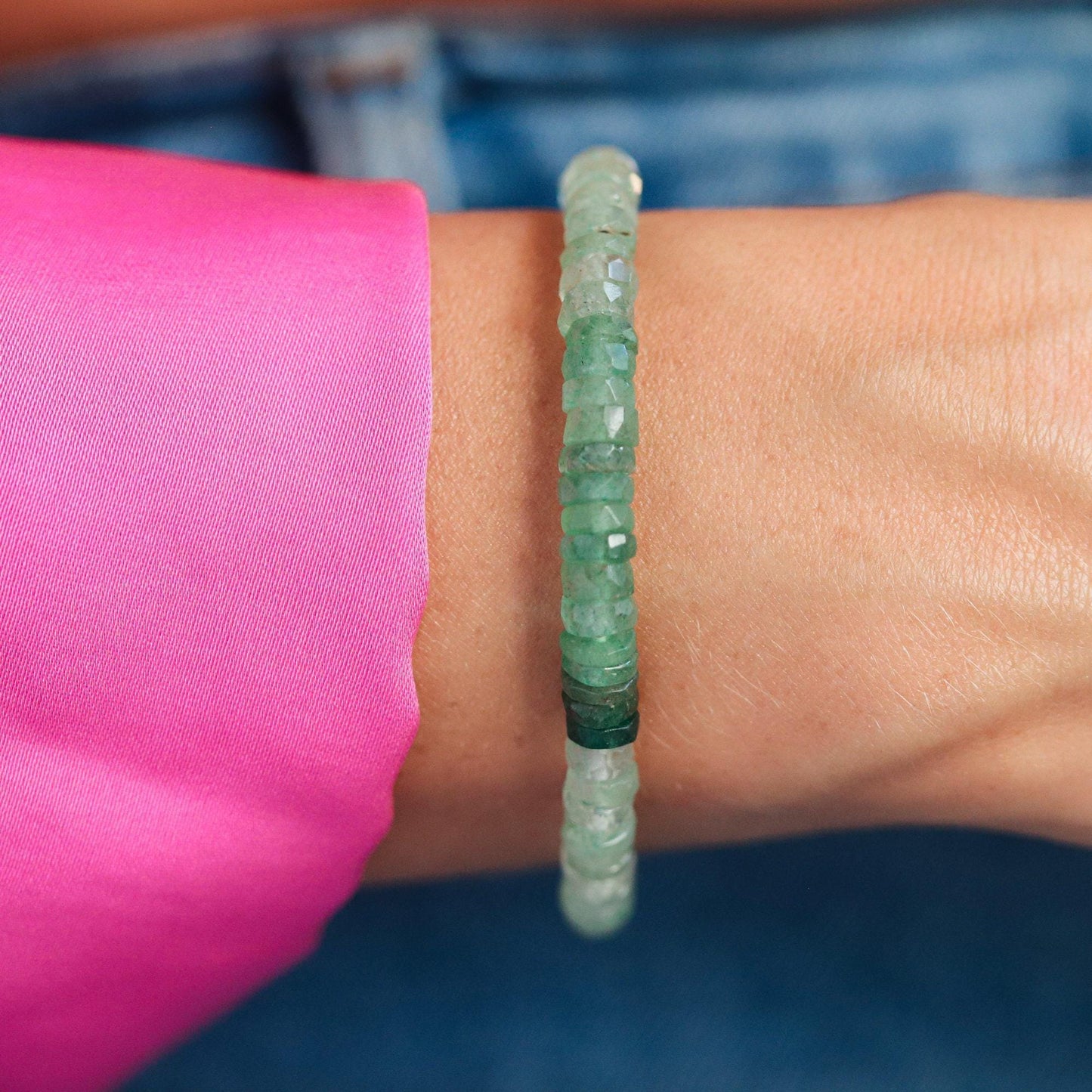 GREEN Strawberry Quartz heishi bracelet