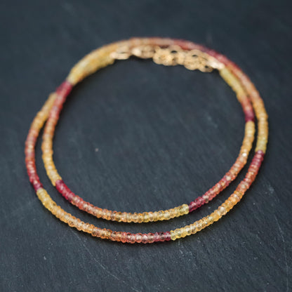 Pearl and Pink & Yellow Songea Sapphire Necklace – 14K Gold Filled, Faceted 3mm Sapphire Rondel, Handmade in Canada