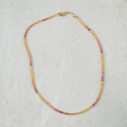 Pearl and Pink & Yellow Songea Sapphire Necklace – 14K Gold Filled, Faceted 3mm Sapphire Rondel, Handmade in Canada