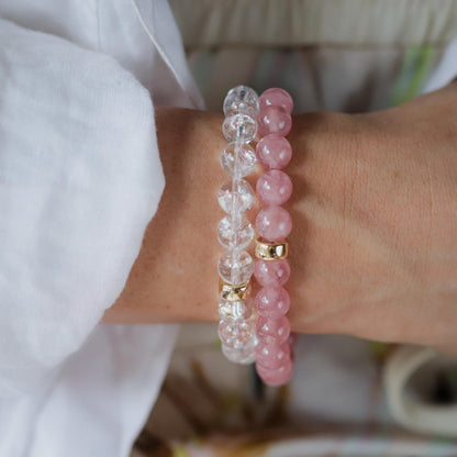 14K GOLD Clear Quartz 8mm | Abundance Bracelet | Cracked Clear Quartz Bracelet [EBCM1093] | abundance, connection, clarity and wisdom