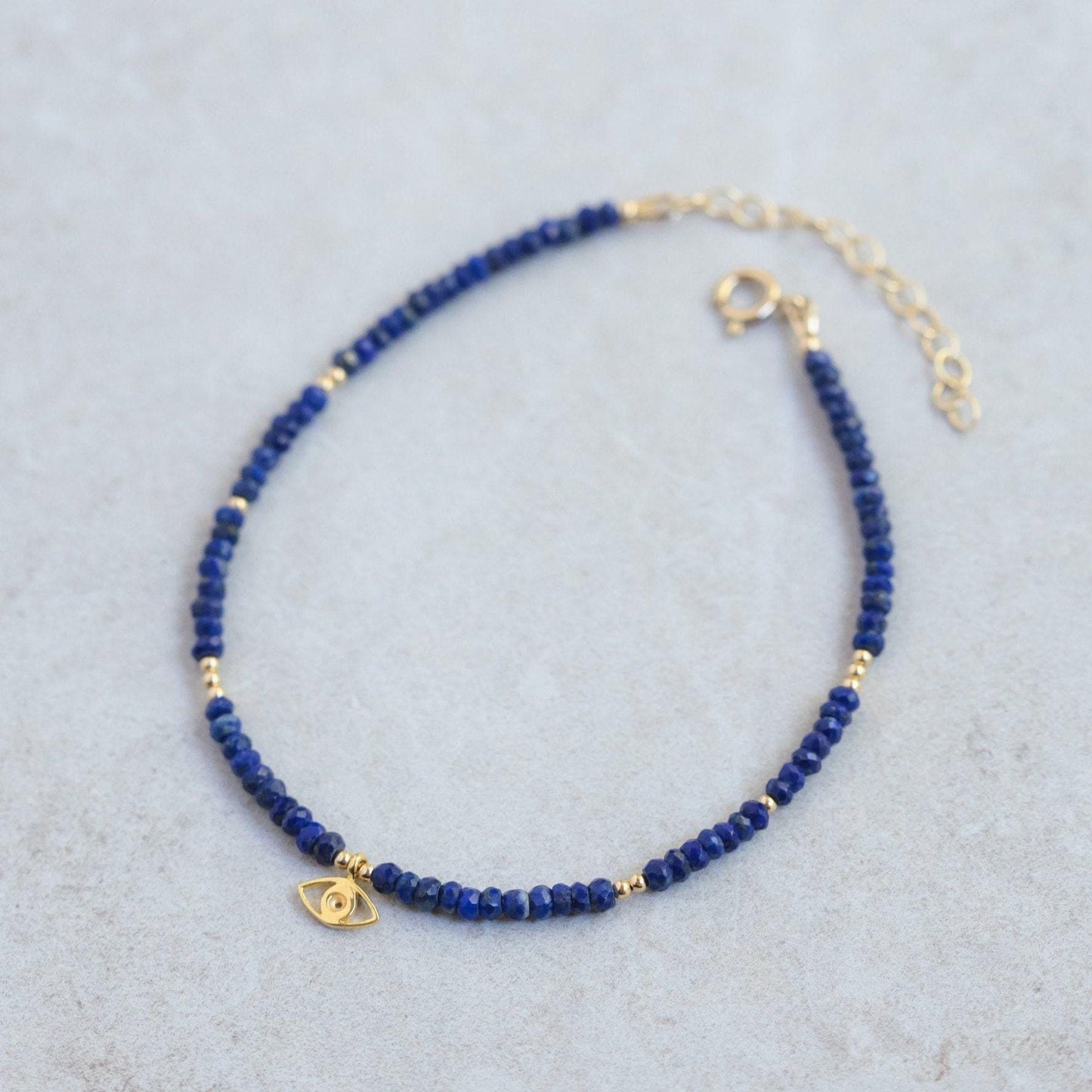 Lapis Lazuli Evil Eye Anklet -14K